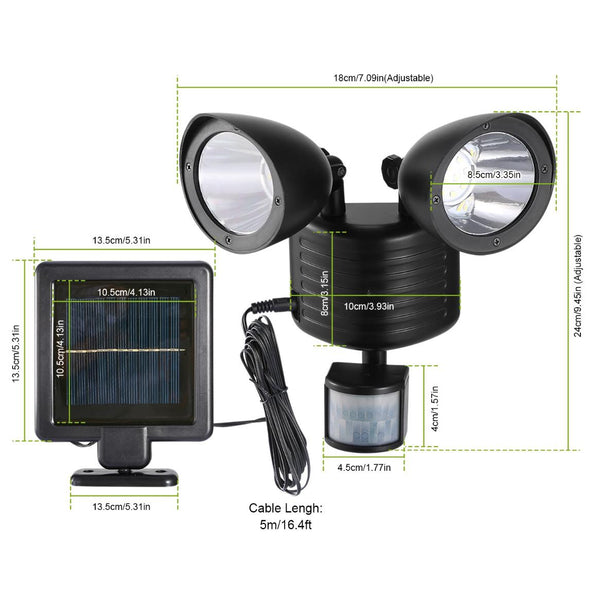 Outdoor Entryway Security Light Motion Sensor 360° Rotatable Dual Heads Solar Wall Light