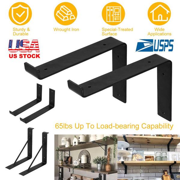 2 Pack Wall Mounted Shelf Bracket L-Shaped Metal Rack Support with Screws Set