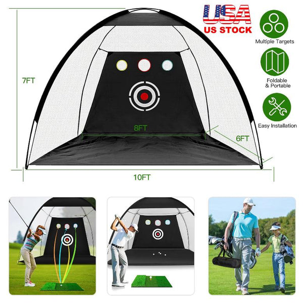 10x7FT Golf Practice Net Golf Training Aids Driving Hitting Nets Turf Golf Mat Target Cloth