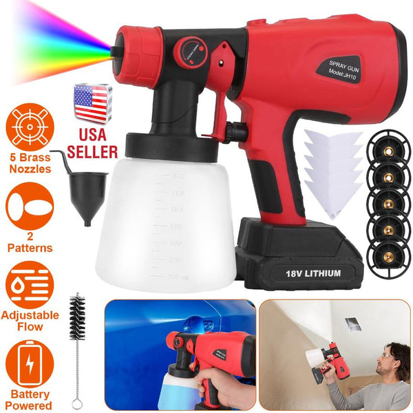Portable Battery Powered Electric Paint Sprayer Spray Painting Gun Adjustable w/ Nozzles