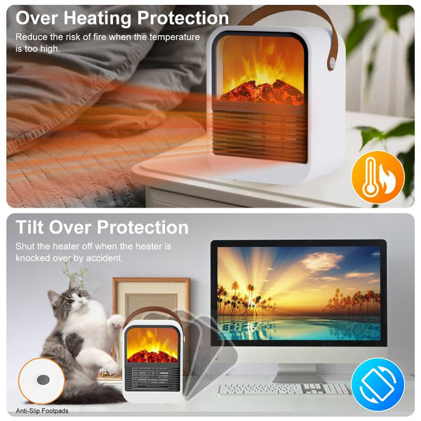 1500W Portable Electric Fireplace Heater 2 Gear Temperature Space Heater Realistic Burning Flame