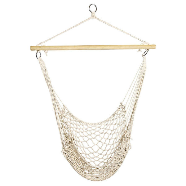 Hammock Chair Hanging Rope Seat Swing w/ Wooden Stick 220lbs Load for Patio Porch