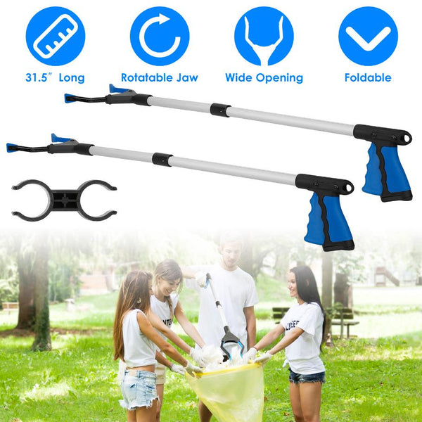 2 Pack 31.5” Folding Grabber Pick up Reaching Tool Hand Grip Heavy Duty Aid Trash Stick Litter Picker