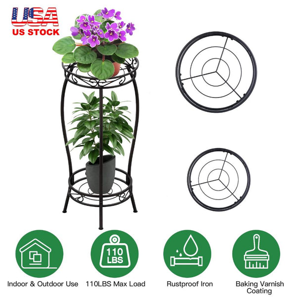 2-Tier Plant Stand Rustproof Iron Plant Rack Holder Indoor Outdoor Flower Pot Display Shelf