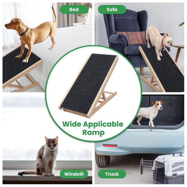 Foldable Wooden Dog Ramp Non Slip  Heights Adjustable Pet Cat Ramp Couch Car SUV