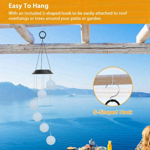 Solar Powered LED Ball Wind Chimes Color Changing LED String Light Garden Patio Decor