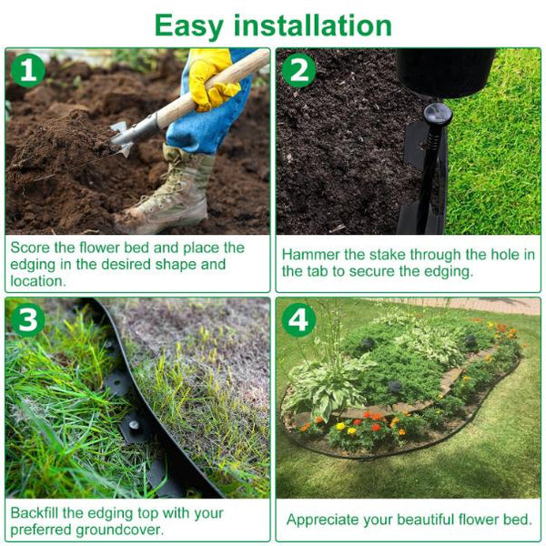 No-dig Landscape Edging Kit 32.8FT Plastic Garden Border 30 Stakes Flower Tree Beds