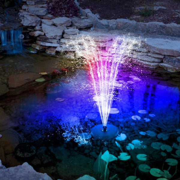 Solar Powered Fountain Pump Floating Bird Bath Pond Pump w/ LED Lights Aquarium Pond