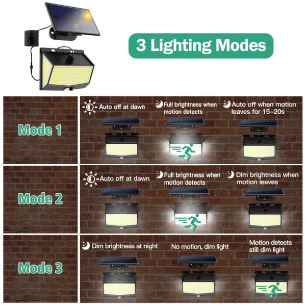 Solar Powered Wall Lights Motion Sensor Outdoor Lamps Separate Solar Panel 468 LED
