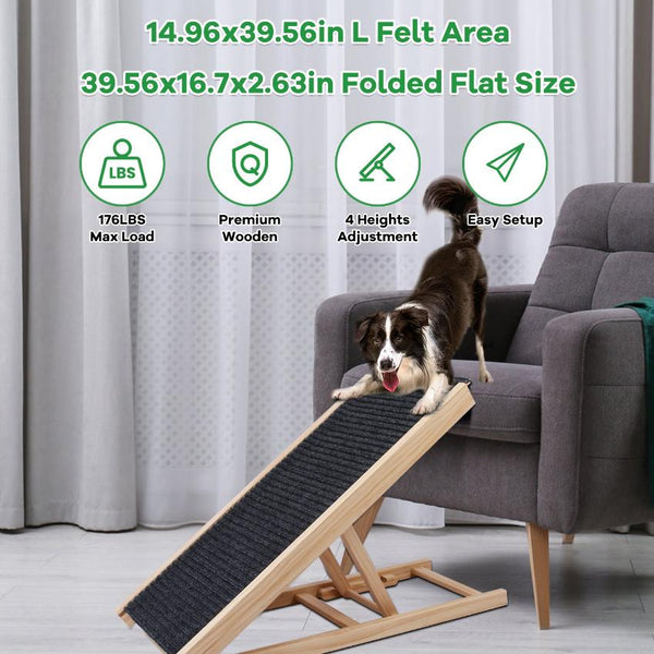 Foldable Wooden Dog Ramp Non Slip  Heights Adjustable Pet Cat Ramp Couch Car SUV