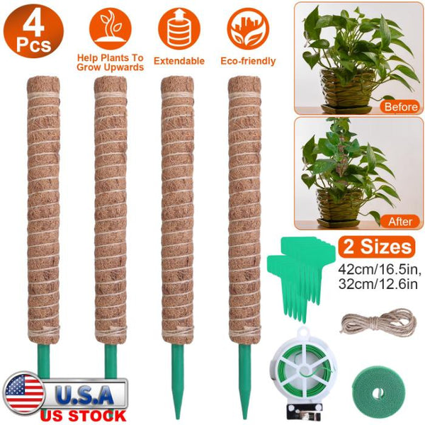 4Pcs Coco Coir Extendable Moss Pole for Climbing Plants Plant Support Jute Rope