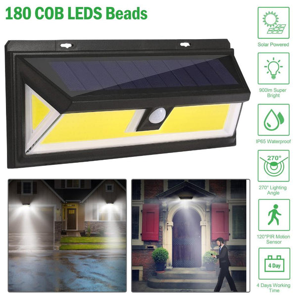 Solar Lights 180 LED Wall Light Outdoor Motion Sensor Lamp 270° Wide Angle