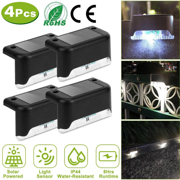 4 Pack Solar LED Step Lights Outdoor Dusk To Dawn Sensors Fence Lamps Stairs Yard Railing