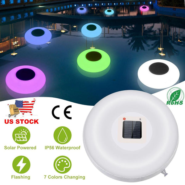 Solar Powered Floating Pool Lamp Light Swimming Pool w/ 7 Colors for Ponds Fountains