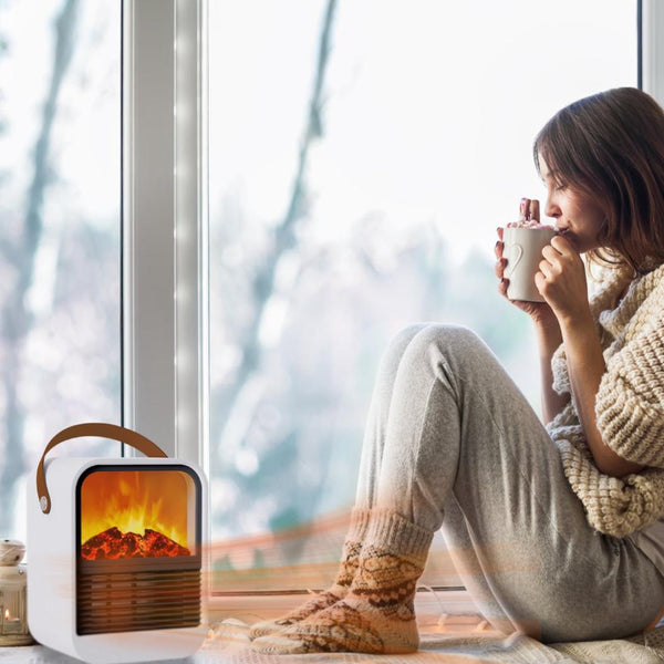 1500W Portable Electric Fireplace Heater 2 Gear Temperature Space Heater Realistic Burning Flame