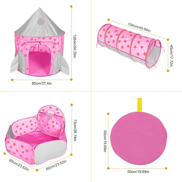 3 In 1 Child Crawl Tunnel Tent Kids Play Ball Pit Set Foldable Play House Pop-up