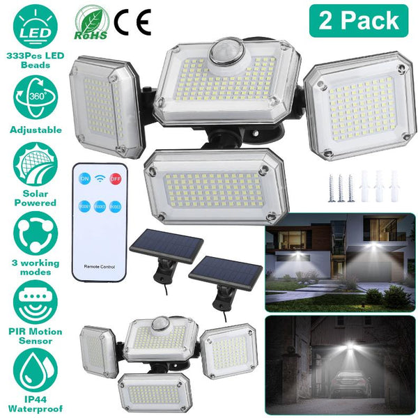 2 Pack Solar Powered Wall Lights IP44 Waterproof Motion Sensor Lamps Separate Solar Panel