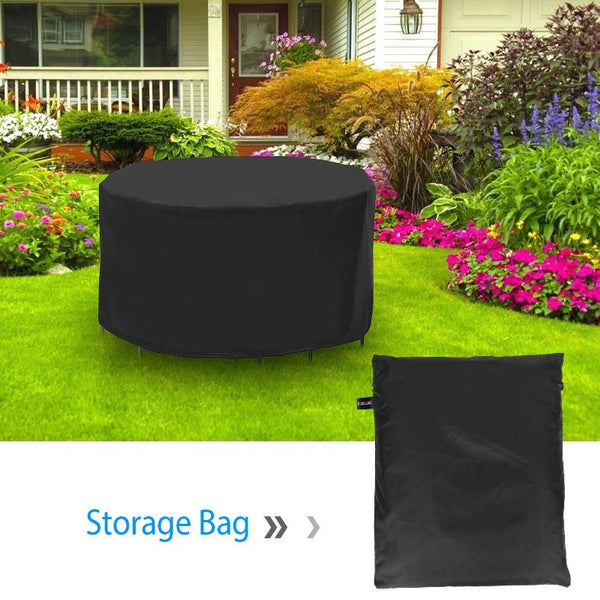 91x43in Circular Table Cover 6-Seat UV Water Resistant Outdoor Furniture Protector For Small Round Table Chairs Set