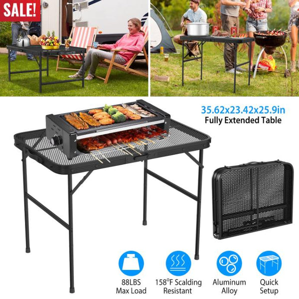 Foldable Camping Table Collapsible Picnic Aluminum Alloy Grill Stand 88LBS Max Load Height Adjustable BBQ Table