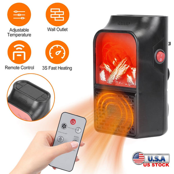 800W Plug-In Space Heater Wall Outlet Heater Rotatable Adjustable Temp