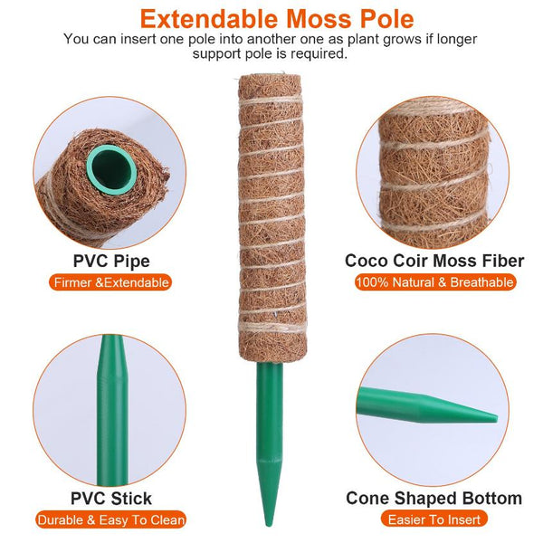 4Pcs Coco Coir Extendable Moss Pole for Climbing Plants Plant Support Jute Rope