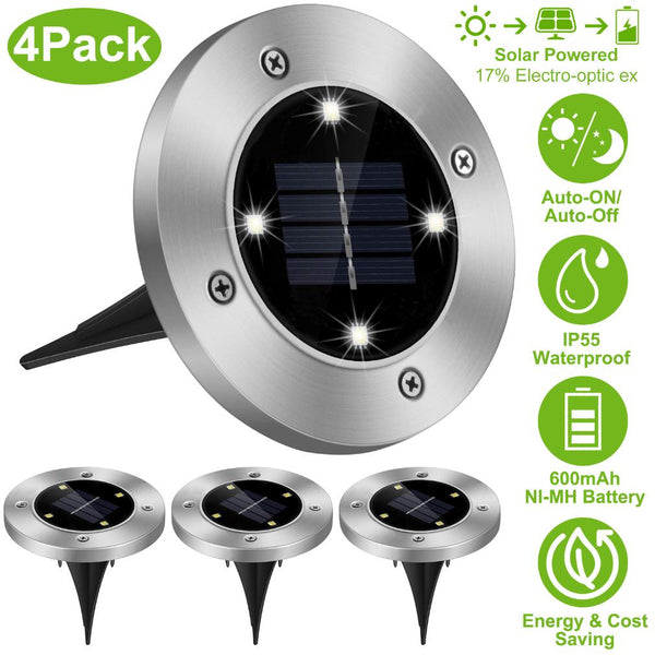 4 Pack Solar Ground Light Waterproof In-Ground Path Deck Lawn Patio Light