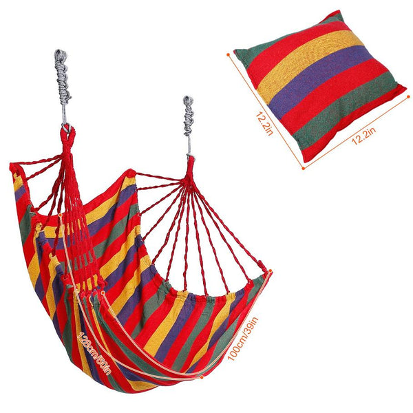 Hammock Hanging Chair Canvas Porch Patio Swing Seat Portable Camping Rope Seat w/ 2Pillows440LBS Limit