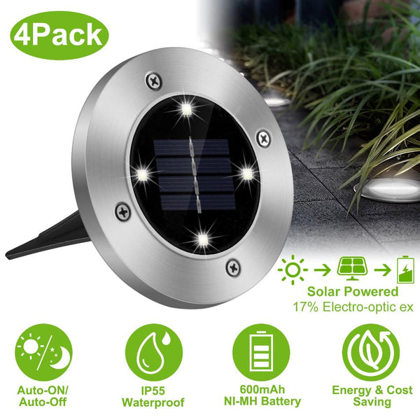 4 Pack Solar Ground Light Waterproof In-Ground Path Deck Lawn Patio Light