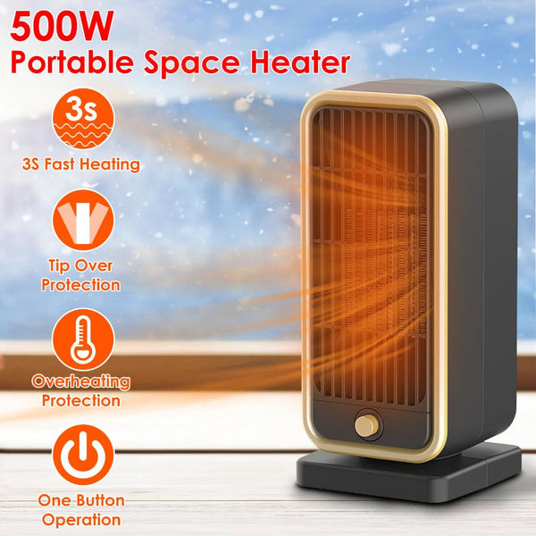 500W Portable Electric Heater Personal Ceramic Heating Space For 322 Sq FT Home Use