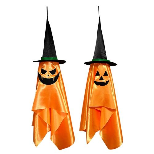 Hanging Ghosts Wizard Hat Tree Porch Scary Face Halloween Decorations Orange Pumpkin