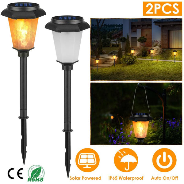 2 Pack Solar Flame Torch Light Flickering Flame Stake Lamp Decorative Landscape Lamp