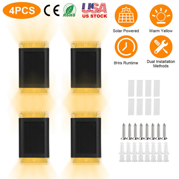 4Pack Solar Powered Wall Sconce Lights Rechargeable Optical Sensor Lamp Outdoor Lamps