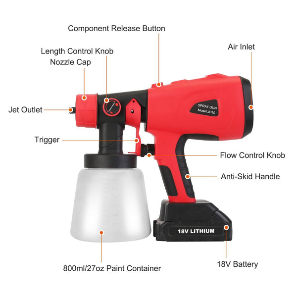 Portable Battery Powered Electric Paint Sprayer Spray Painting Gun Adjustable w/ Nozzles