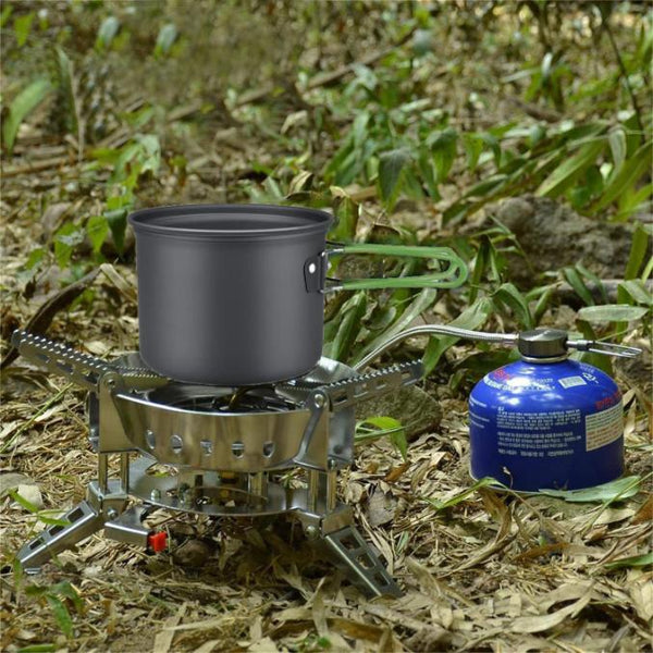 8Pcs Camping Cooking Ware Set Camping Stove Cookware Set Aluminum Pot Foldable Knife Fork Spoon Set for Hiking Picnic Outdoor