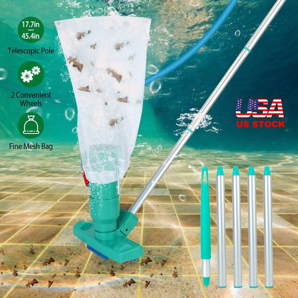 Swimming Pool Vacuum Head Brush Cleaner Telescopic Pole Fountain Cleaning Tool w/ Bag