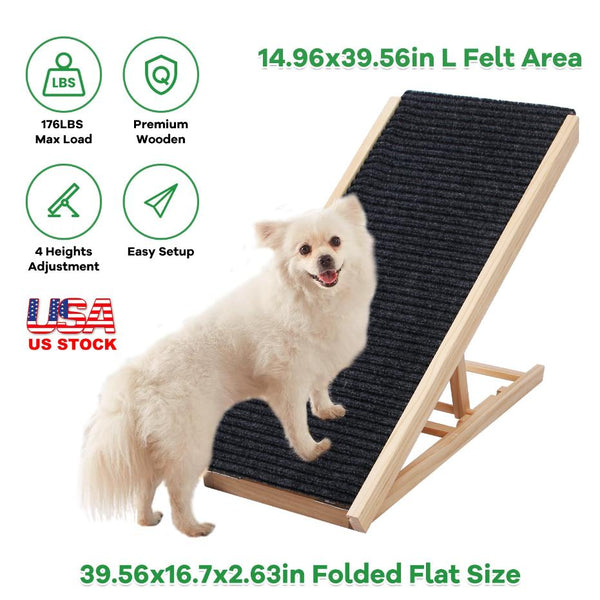 Foldable Wooden Dog Ramp Non Slip  Heights Adjustable Pet Cat Ramp Couch Car SUV