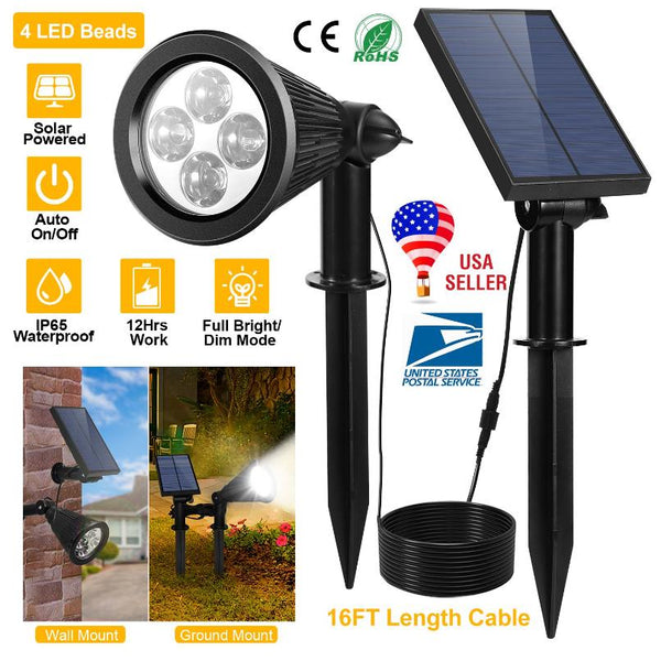 Solar Powered Spotlight Dusk To Dawn Light Wall Path Lawn Garden Lamp Waterproof