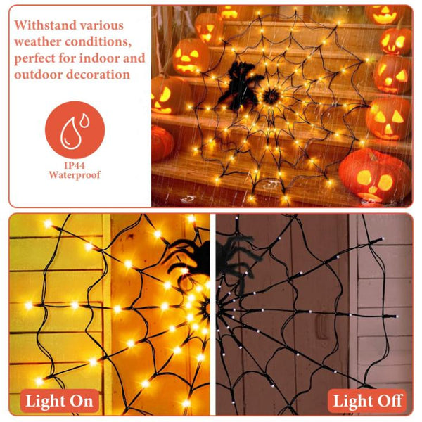 3 FT Spider Web Light Hairy Spider LED Battery Powered Remote Control 8 Lighting Modes