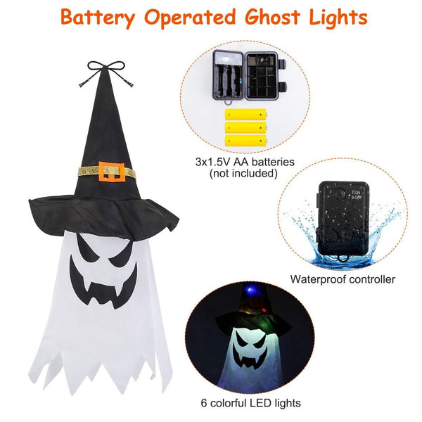 Halloween Ghost Witch Hat Hanging Light Lantern Outdoor String Decorative Light Patio