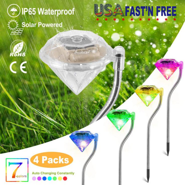 4Pcs Solar Garden Light Outdoor LED Lights 7-Color Changing Waterproof Pathway Stakes