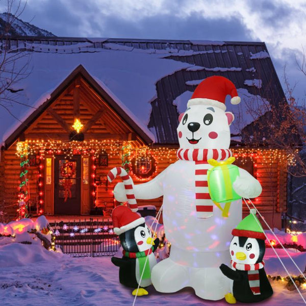 5.9FT Christmas Inflatable Outdoor Decoration Polar Bear Penguin Yard Blow Up Built-in Air Blower