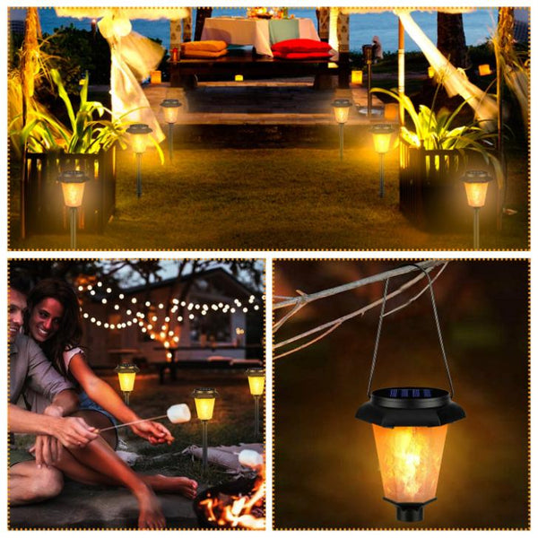 2 Pack Solar Flame Torch Light Flickering Flame Stake Lamp Decorative Landscape Lamp