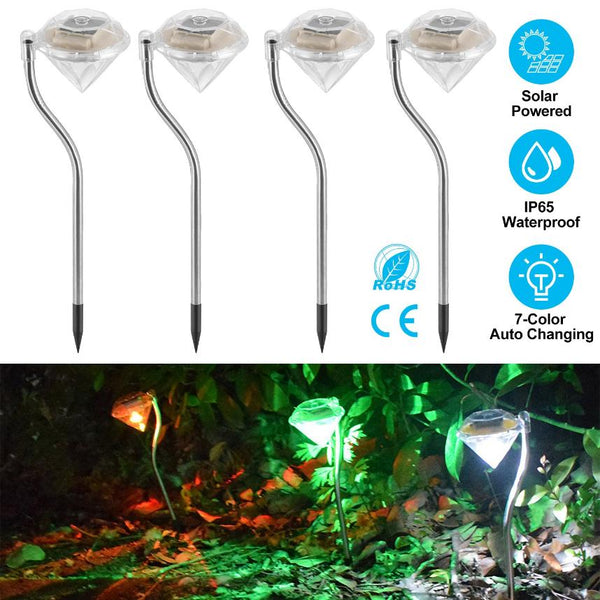 4Pcs Solar Garden Light Outdoor LED Lights 7-Color Changing Waterproof Pathway Stakes