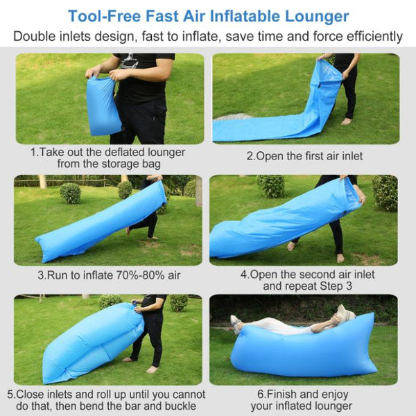 Inflatable Lounger Air Sofa Lazy Bed Sofa Portable Bag Water-Resistant Lake Beach Camping