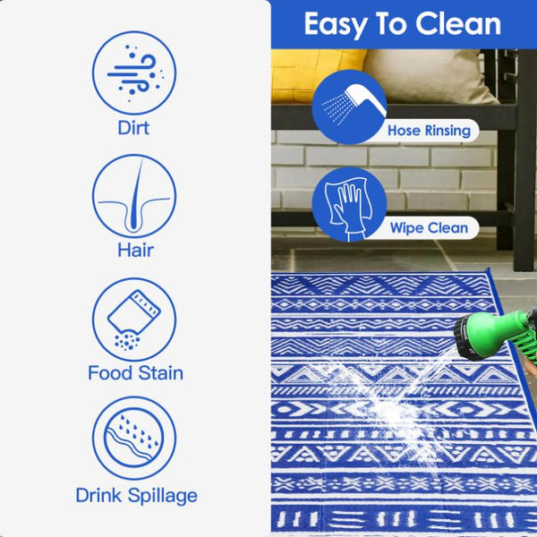 5x8FT Reversible Outdoor Rug Waterproof Mat Carpet Portable Plastic Outdoor Activity for Picnic Patio Deck RV Trip Blue & W