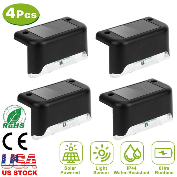 4 Pack Solar LED Step Lights Outdoor Dusk To Dawn Sensors Fence Lamps Stairs Yard Railing