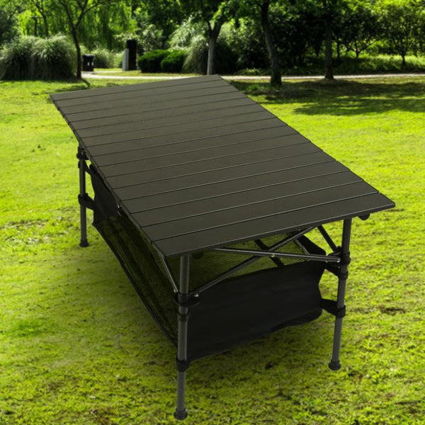 Folding Camping Table Portable Lightweight Aluminum Roll-up Picnic BBQ Desk with Carrying Bag Heavy Duty Outdoor Beach Backyard Party Patio