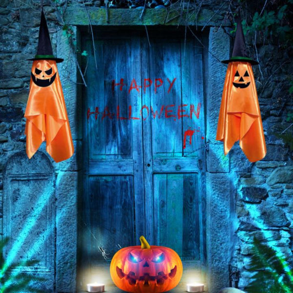 Hanging Ghosts Wizard Hat Tree Porch Scary Face Halloween Decorations Orange Pumpkin