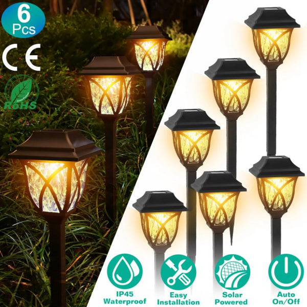 6 Pack Solar Powered Stake Light Decorative Landscape Lamps Waterproof Auto On/Off