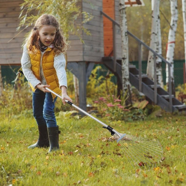 63in Adjustable Garden Leaf Rake 15 Teeth Expanding Stainless Steel Rake For Quick Clean Lawn Yard Garden w/ 7-21inch Teeth Width Folding Head